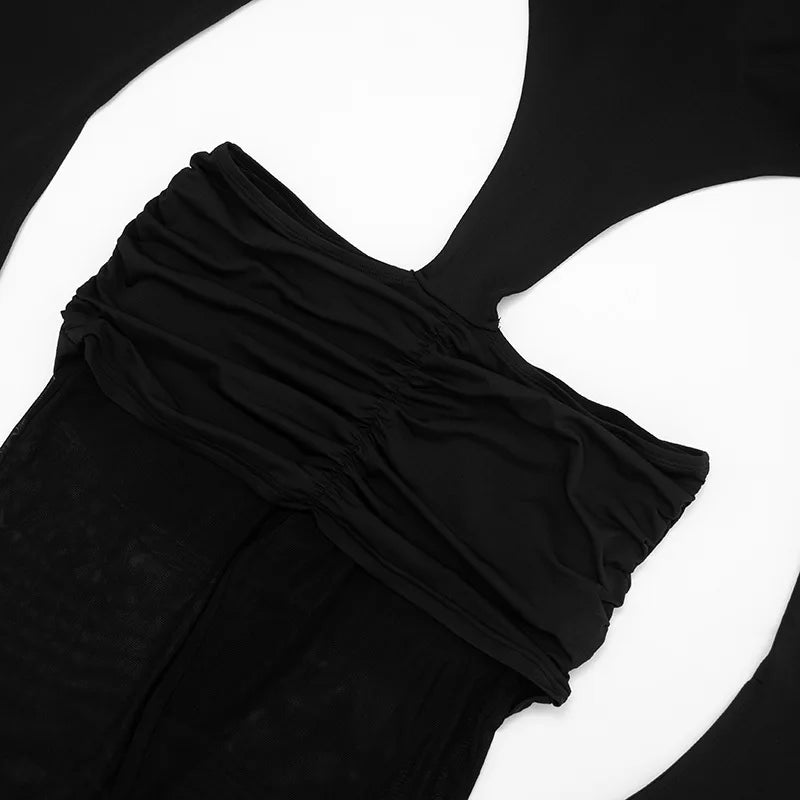 Women Sexy See Through Mesh Patchwork Skinny Jumpsuits Slash Neck Off Shoulder Flare Long Sleeve Backless Ruched Club Overalls