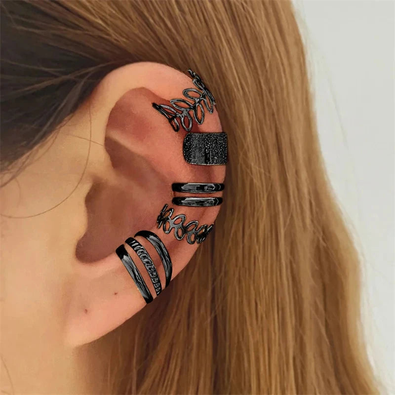 5pcs Vintage Clip Earrings for Women Gold Plated No Piercing Fake Earring Set in Lots 2025 Fashion Jewelry Ear Cuff Accessories