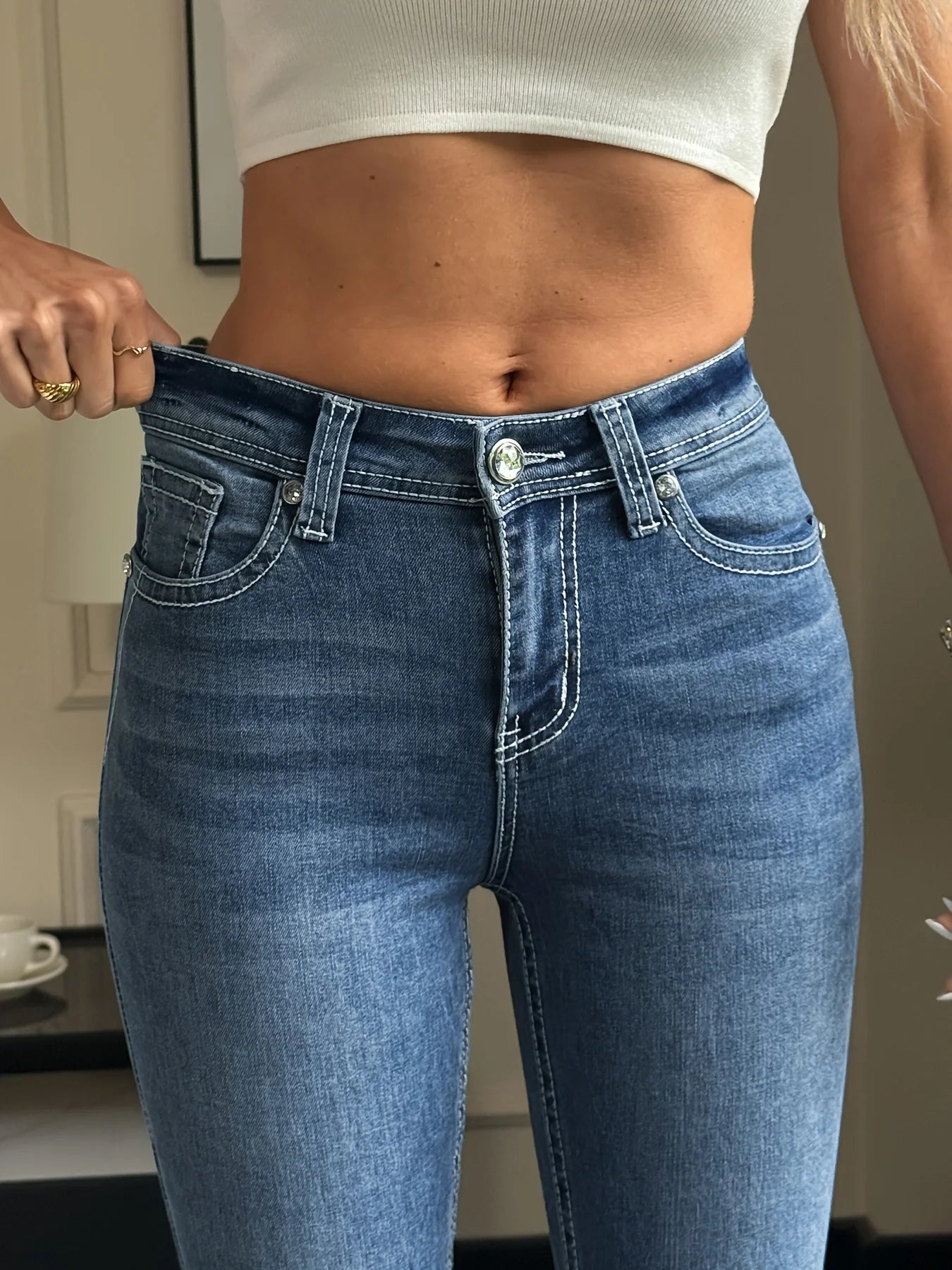 Miss Bootcut Denim Pants Plus Size Women Vintage Dark Wash Raw Hem Stretch Jeans Streetwear Chic