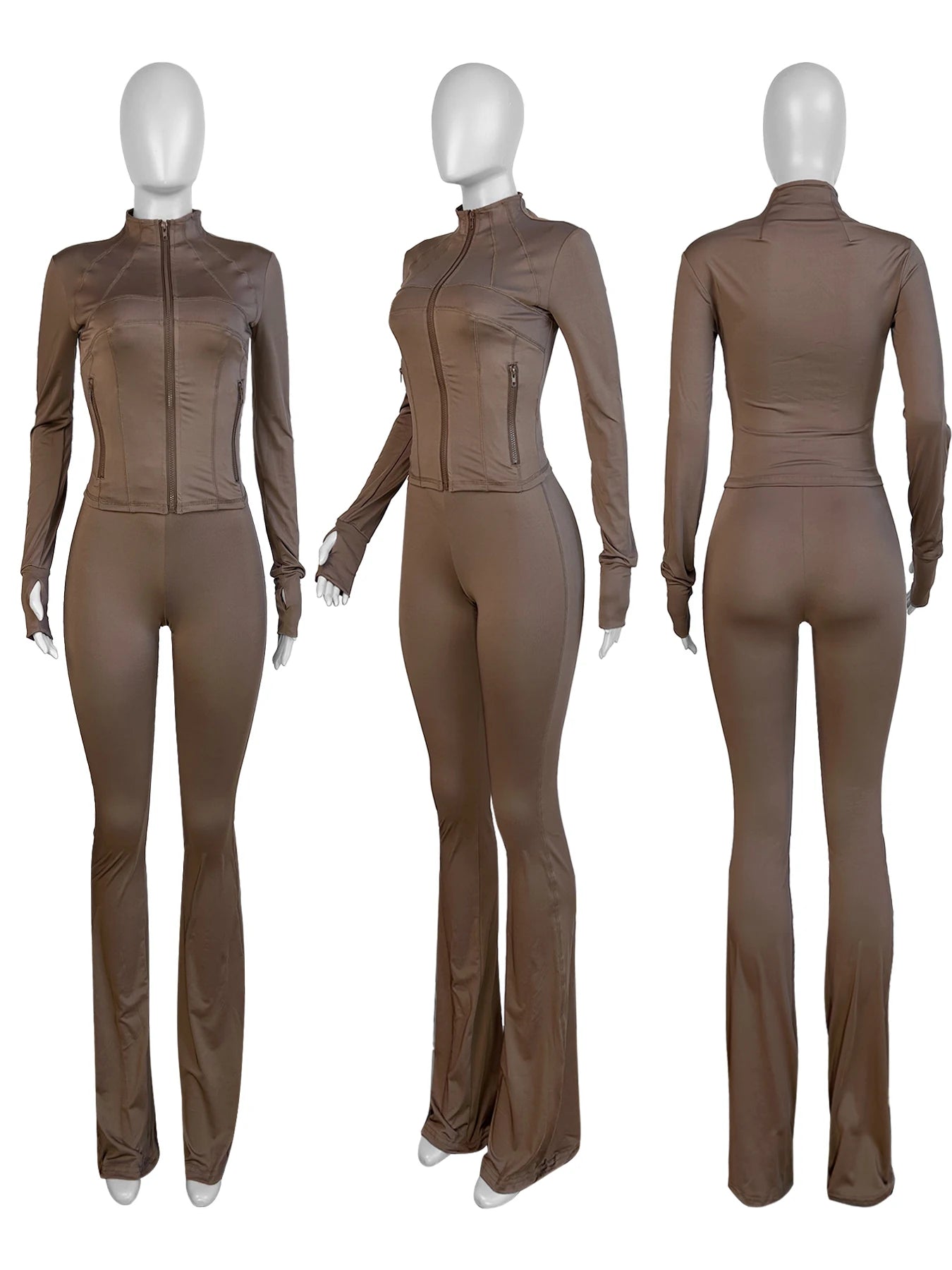 Fall Women Sport Loungewear Sexy Tight Long Sleeve Flared Pants Two Piece Set Active Gym 2 Piece Matching Sets Tracksuit Outfits