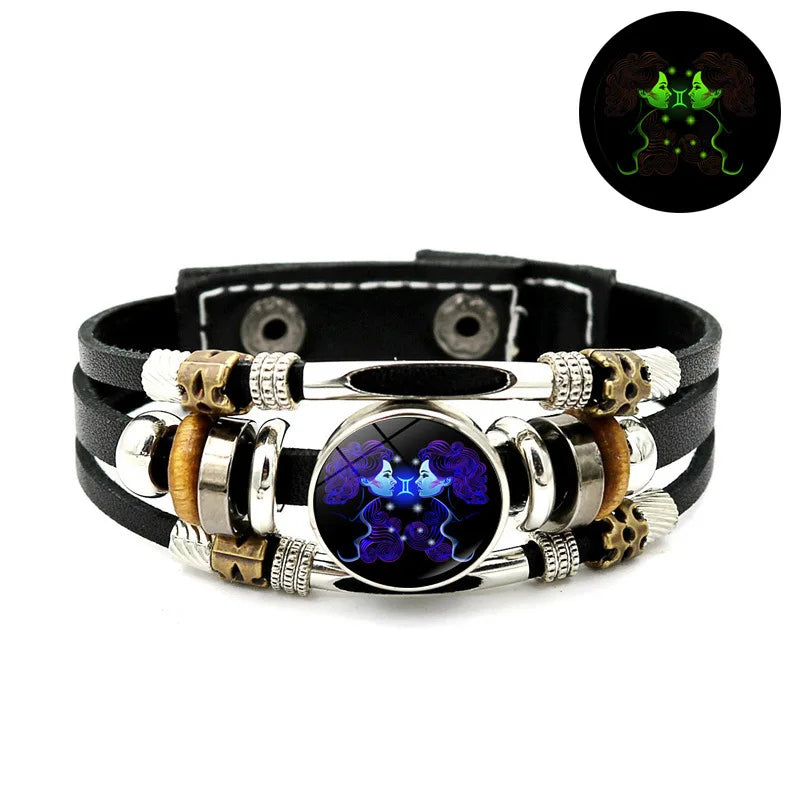 Constellations Luminous Leather Bracelet Retro Multi-layer Beaded Leather Bracelet Jewelry Gifts for Men Women Couples