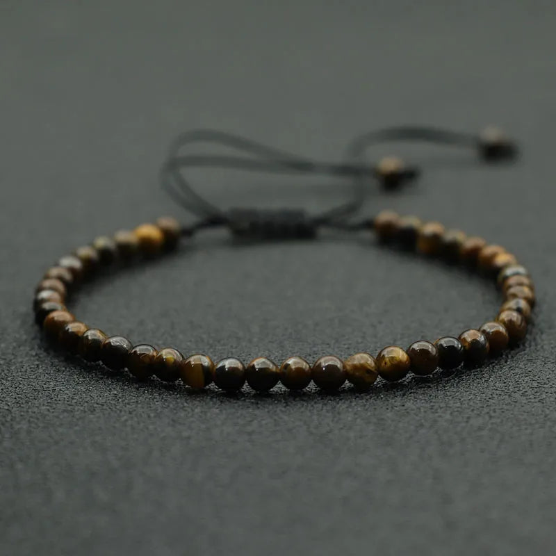 Fashion 4mm Natural Stone Bracelet Men Women Handmade Braided Adjustable Braclet Small Tiger Eyes Howlite Agates Beads Braslet