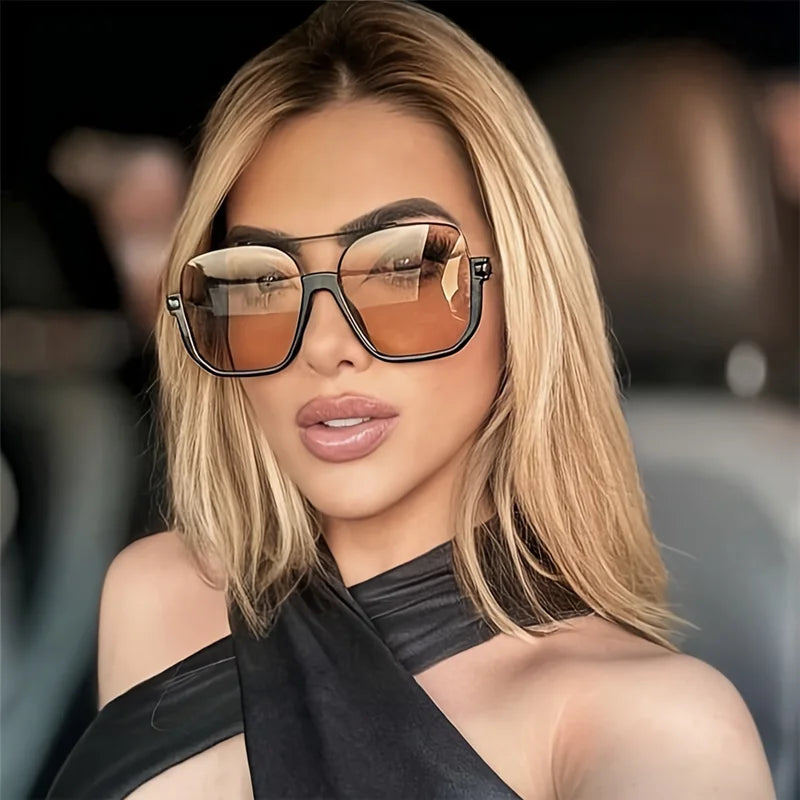 Retro Pilot Metal Sunglasses Fashion Korean Style Women Square Shades Trendy Ins Popular Brand Design UV400 Sun Glasses