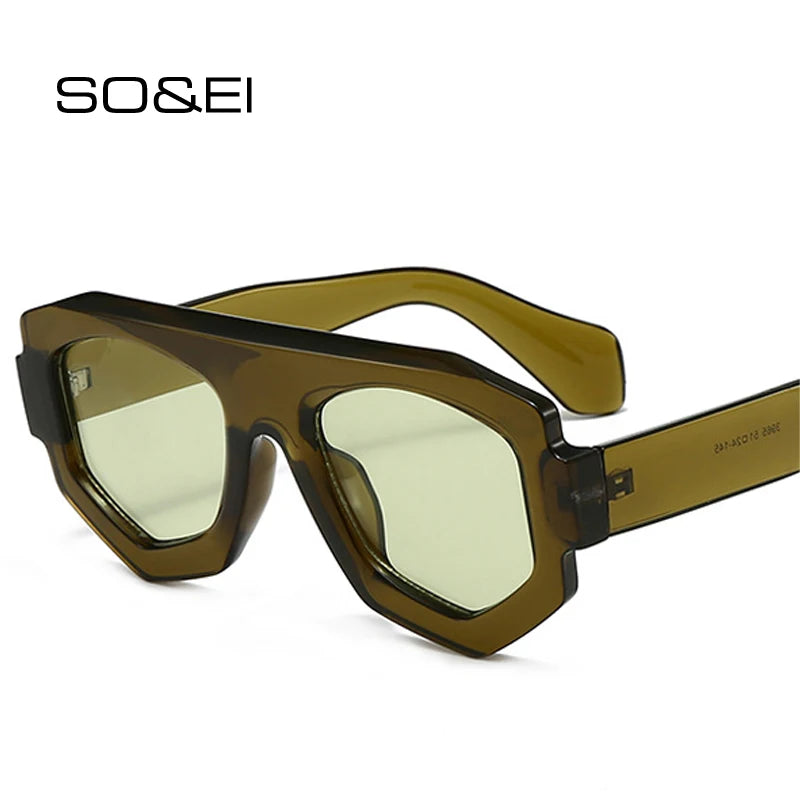 SO&EI Fashion Irregular Square Women Sunglasses Shades UV400 Retro Blue Purple Men Sun Glasses