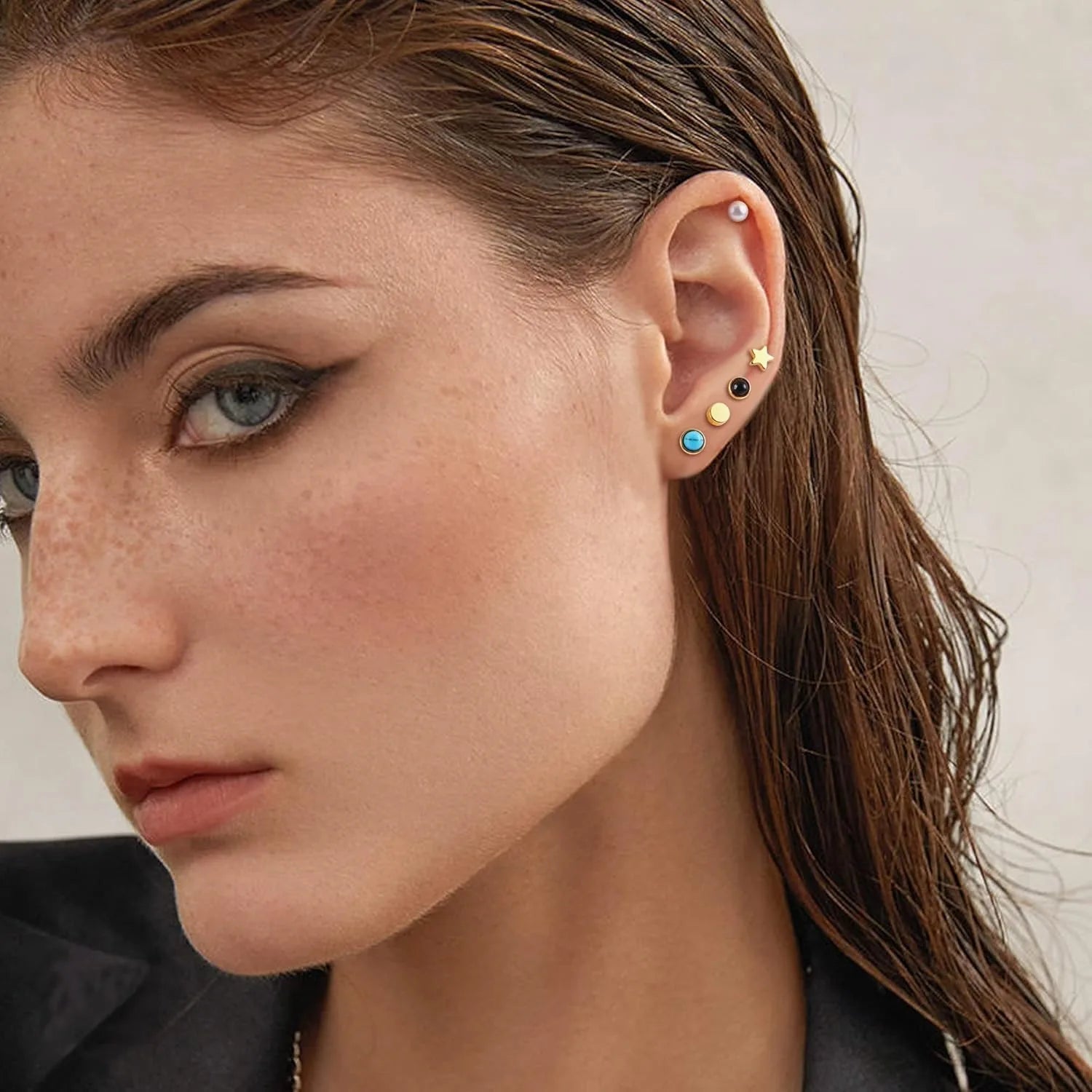 Drperfect 24Pcs Flat Back Earrings for Women Men Stainless Steel Earrings 20G Tiny Ball CZ Earrings Set for Multiple Piercing
