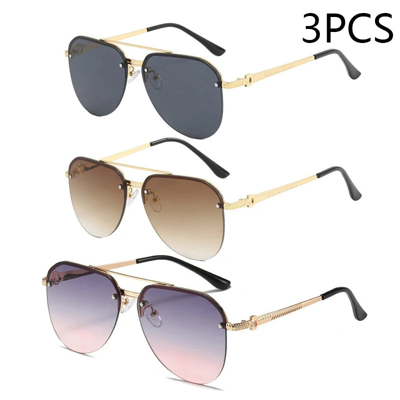 New Fashion Metal Half Frame Women's Outdoor Sunglasses Classic Double Beam Glasses