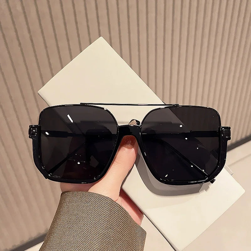 Retro Pilot Metal Sunglasses Fashion Korean Style Women Square Shades Trendy Ins Popular Brand Design UV400 Sun Glasses