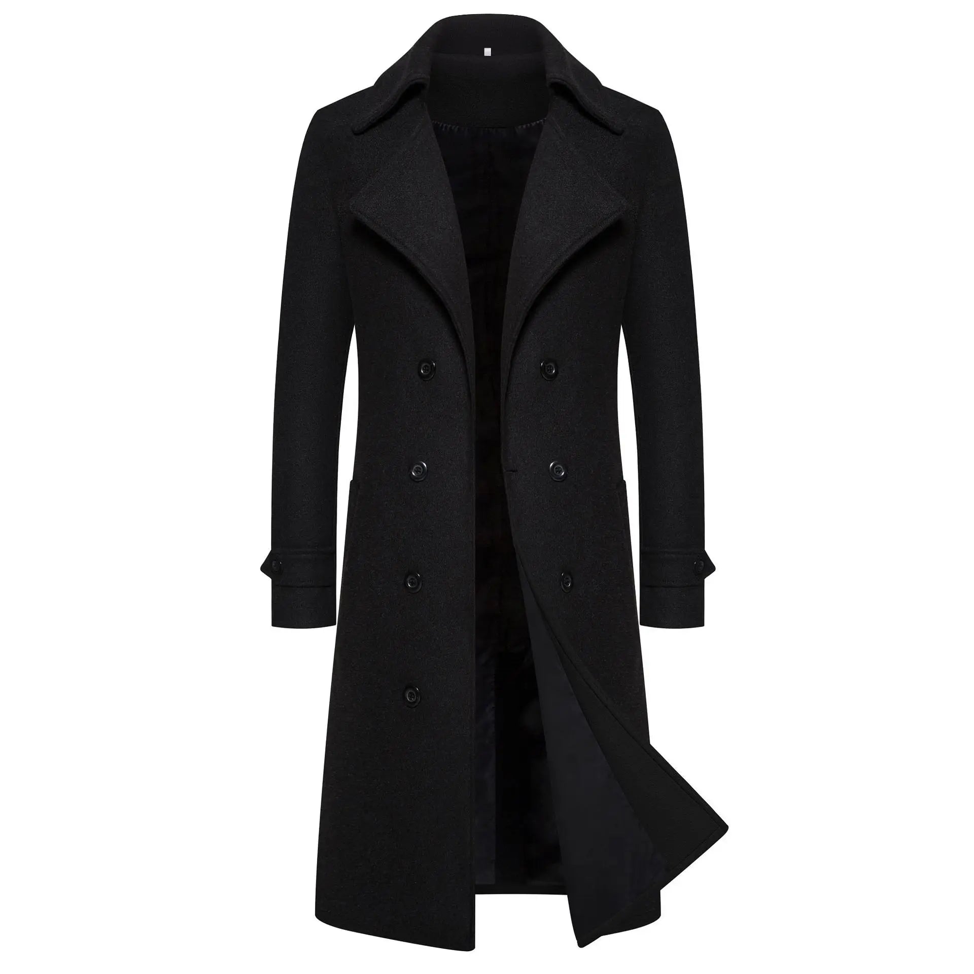 Spring Long Woolen Coats Men Fashion Double Breasted Trench Coats Autumn Turn Down Collar Slim Fit Windbreaker Male Outwear