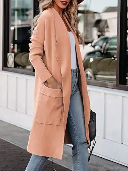 2025 New Women's Coat Long Cardigan Pocket Loose Fashion Elegant Top Simple Versatile Jacket for Female