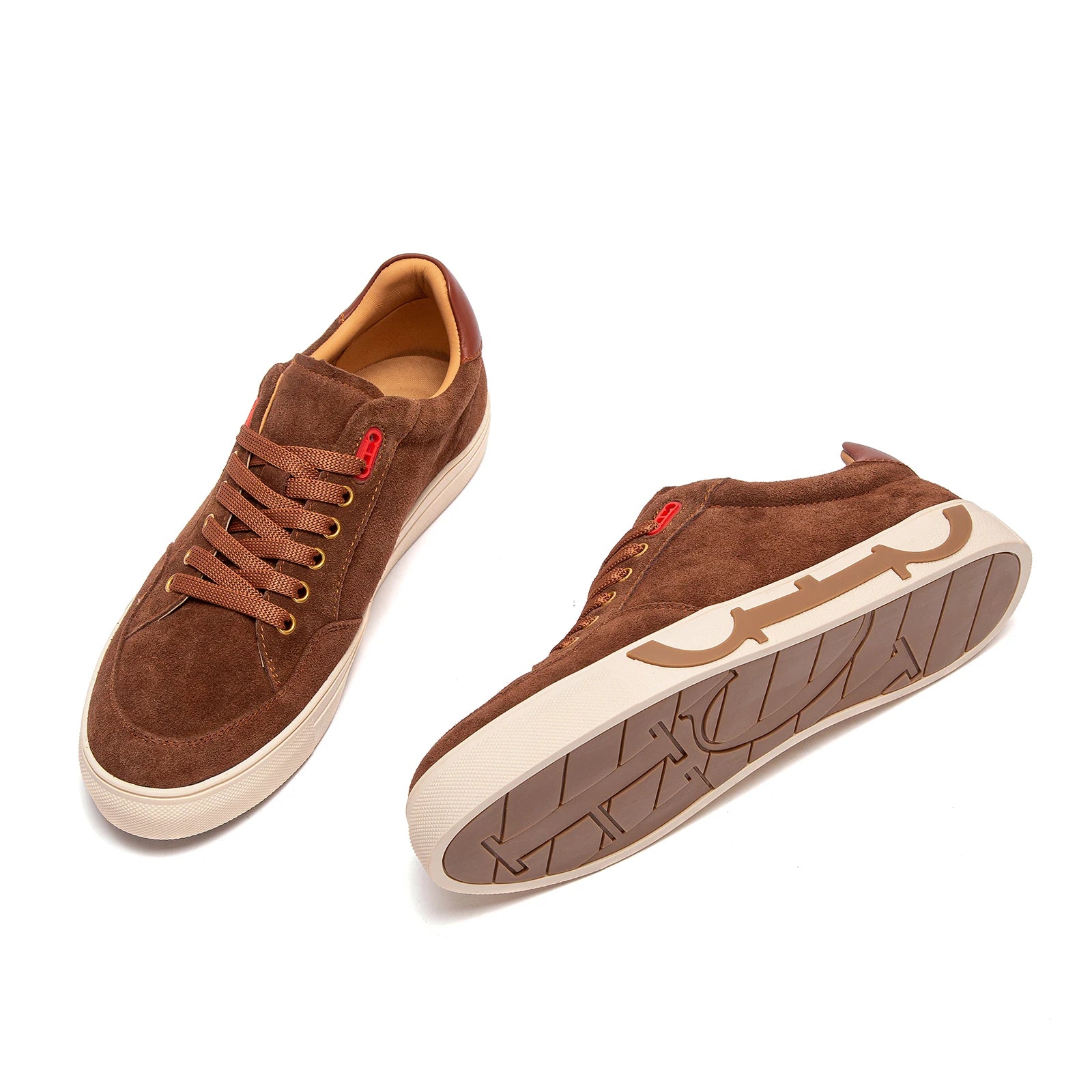 Men's 2025 new luxury brand high-grade leather casual shoes flat bottom breathable comfortable board shoes coffee color