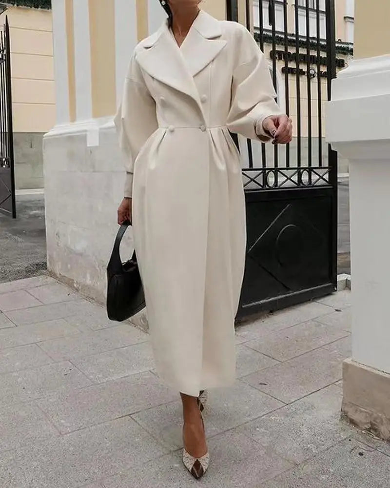 Autumn Lantern Sleeves Women Vintage Court Coat Lapel Double Row Button Office Women's Long Jacket Windbreaker Thick Street Coat