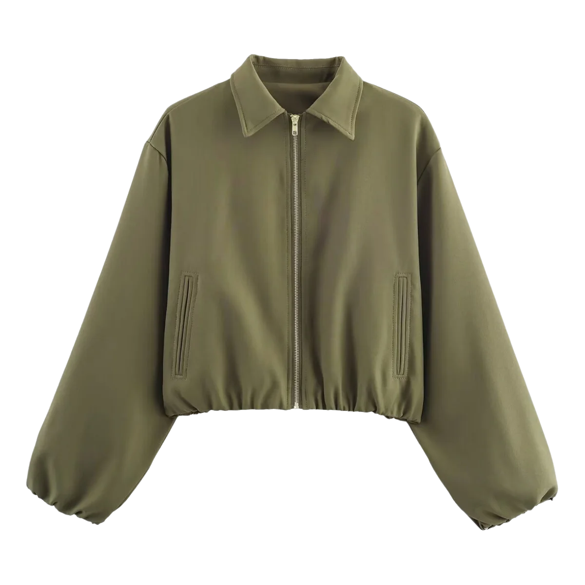 HH 2025 Autumn Street Fashion Solid Bomber Jackets Simple Lapel Zipper Fly Long Puff Sleeves With Pockets Women's Casual Coats