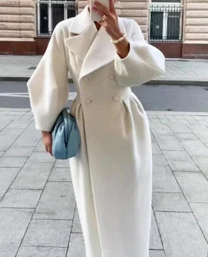 Autumn Lantern Sleeves Women Vintage Court Coat Lapel Double Row Button Office Women's Long Jacket Windbreaker Thick Street Coat
