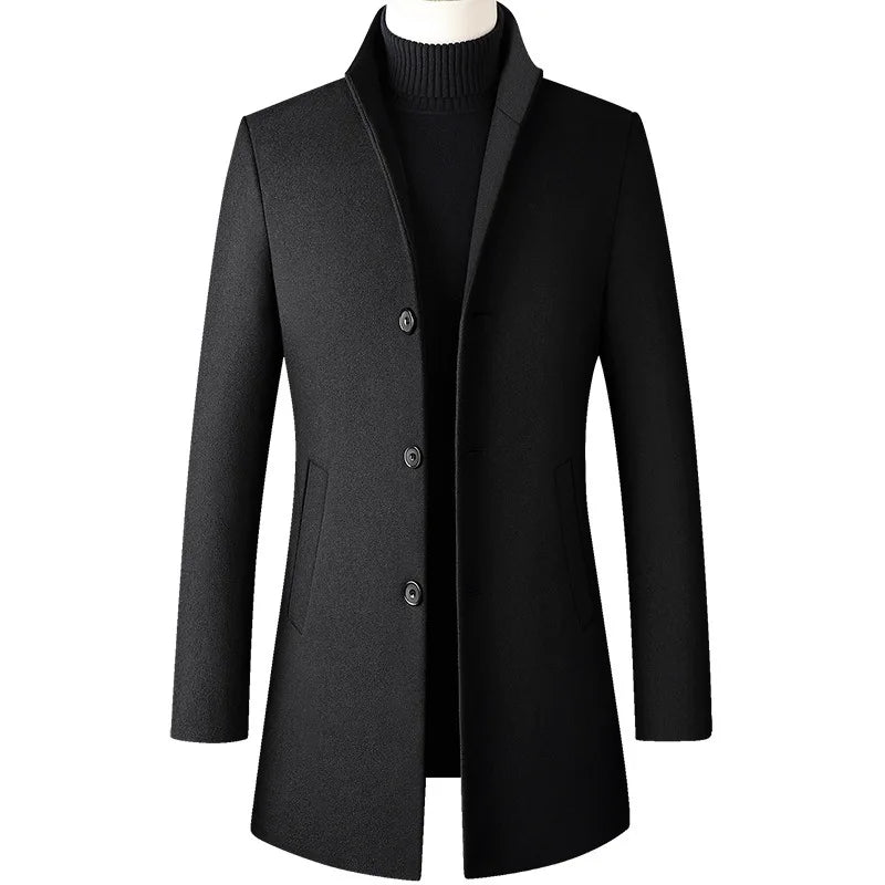 New Autumn and Winter Woolen Coat Mens Medium and Long Wool Woolen Coat Woolen Men Trench Coat