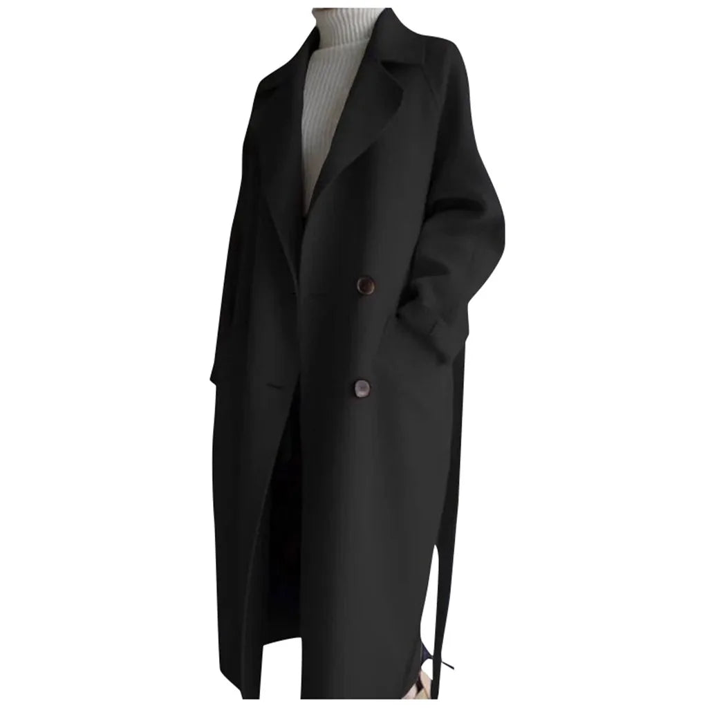 Winter Women'S Jacket Womens Oversize Lapel Cashmere Wool Blend Belt Trench Coat Outwear Jacket Loose Style High-End Wool Coat