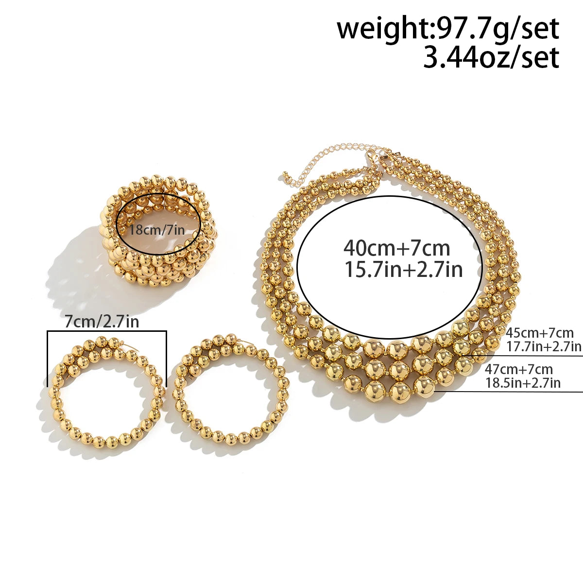 3Pcs/Set Exaggerated CCB Material Big Ball Necklace Bracelet Earring Set for Women Punk Chunky Thick Clavicle Jewelry Party Gift
