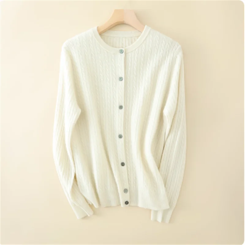 2025 Autumn Winter Women Sweater Solid O Neck Cardigan New Casual Versatile Tops Long Sleeve Single Breasted Cable Knit Sweater