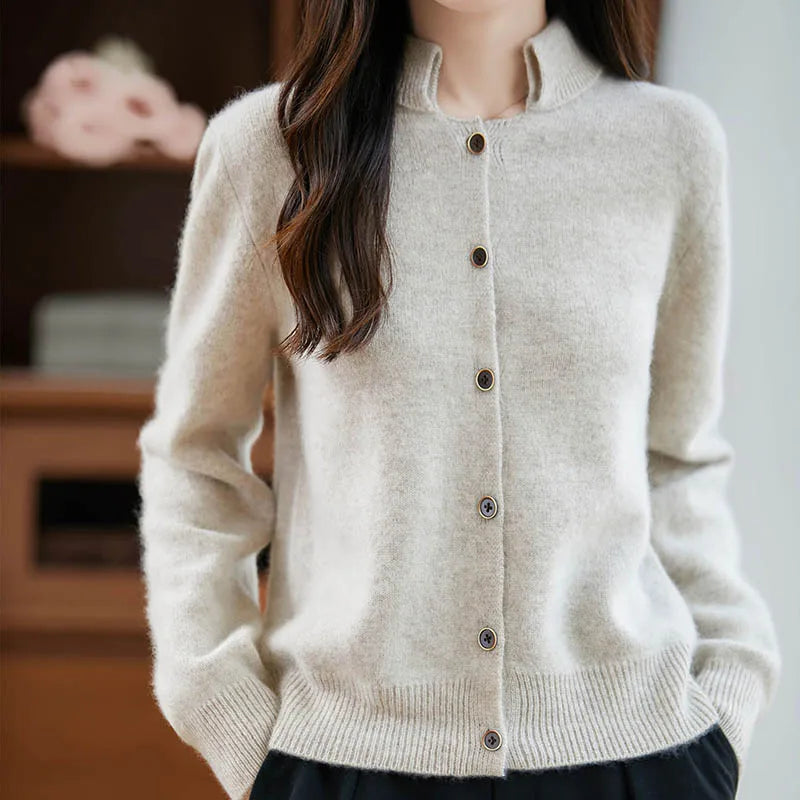 New Autumn And Winter 100% Merino Wool Women's H-neck Cardigan, 2025 Women's Clothing Knitted Korean Style Top YYY-2554